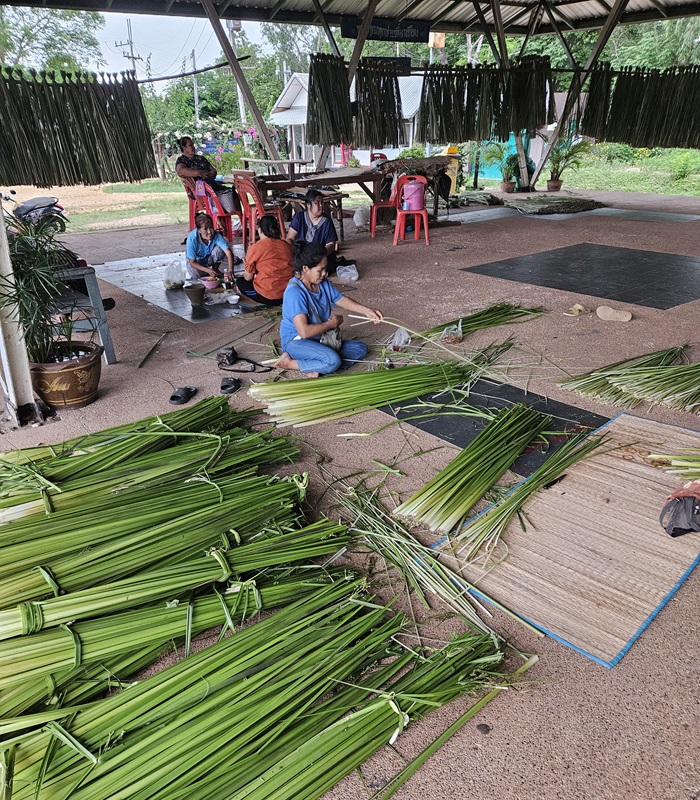 Fabrication traditionnelle de natte en roseau OTOP Thaïlande